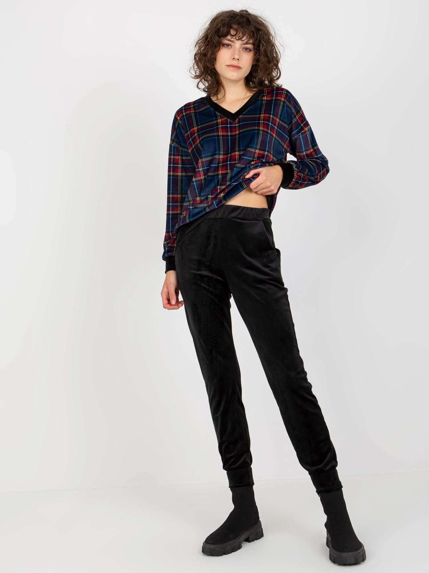 Rue Paris Veliūrinis treningas moterims RP-KMPL-8190-6.23X-juoda-mėlyna