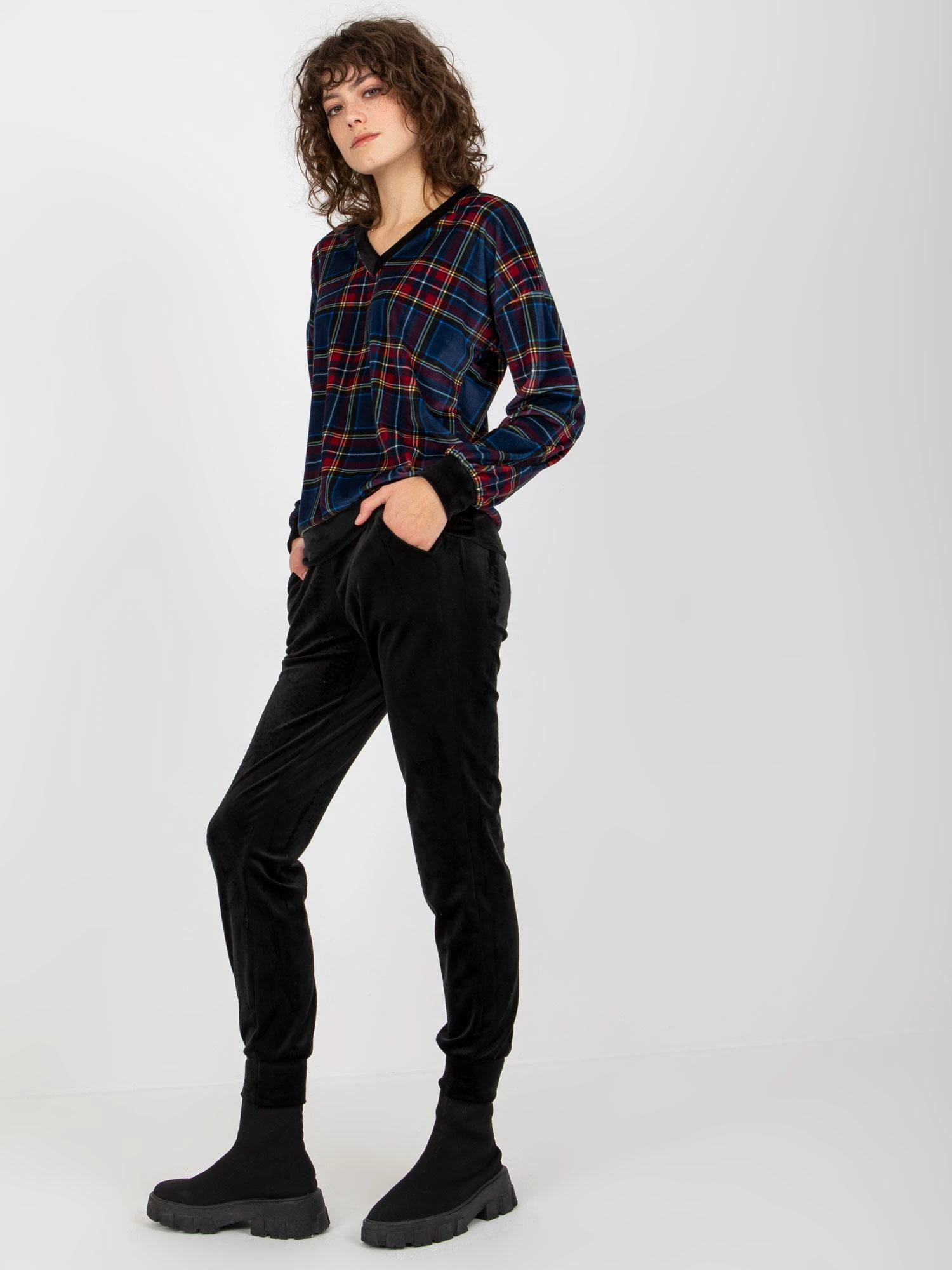 Rue Paris Veliūrinis treningas moterims RP-KMPL-8190-6.23X-juoda-mėlyna