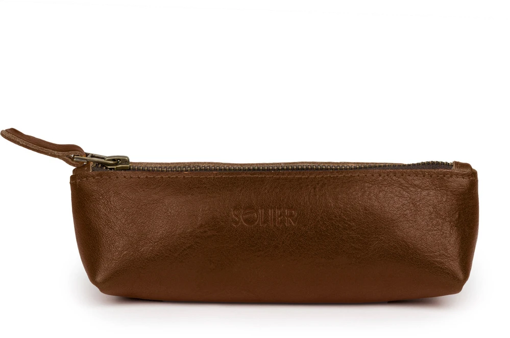 Kelioninis Solier Accessories Leather pencil case Solier SA51 dark ruda