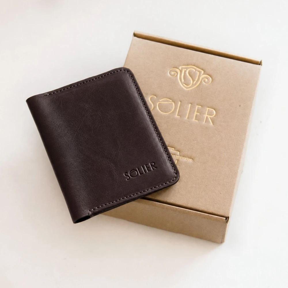 Solier Accessories Piniginė vyrams su skyriumi monetoms SOLIER SW16 SLIM - Ruda