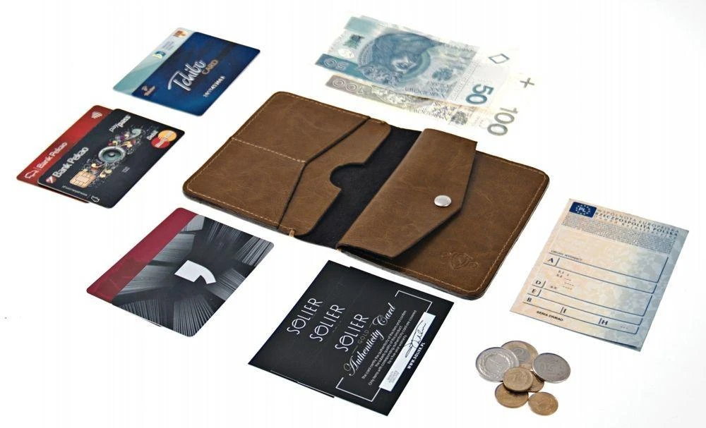 Solier Accessories Piniginė vyrams su skyriumi monetoms SOLIER SW15 SLIM - Tamsiai ruda