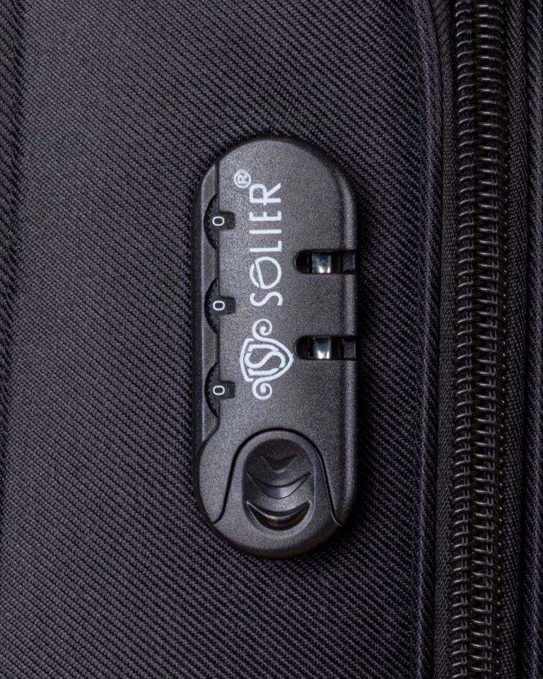 Kelioninis Solier Luggage Vidutinio dydžio tvirtas lagaminas M Solier STL1316 - Tamsiai mėlinas, rudas
