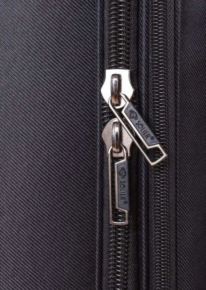 Kelioninis Solier Luggage Vidutinio dydžio tvirtas lagaminas M Solier STL1316 - Tamsiai mėlinas, rudas