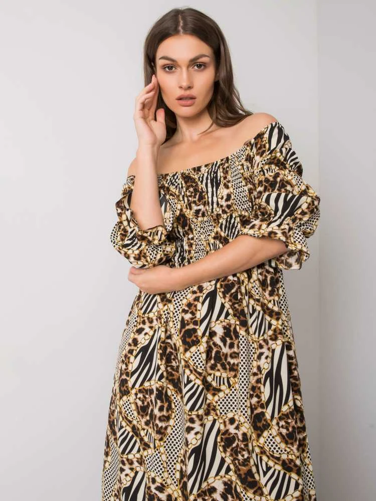 Italy Moda Suknelė-DHJ-SK-13965.71P-juoda-smėlio spalvos