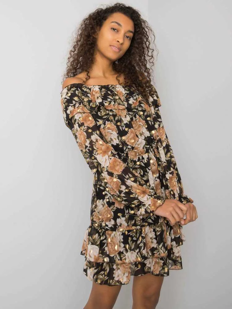 Italy Moda Suknelė-DHJ-SK-15015-2.73P-juoda-smėlio spalvos