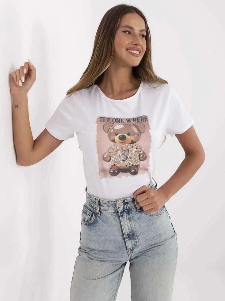 Trendy Ing Marškinėliai moterims-NM-TS-NG25285.74P-balta ir-smėlio spalva