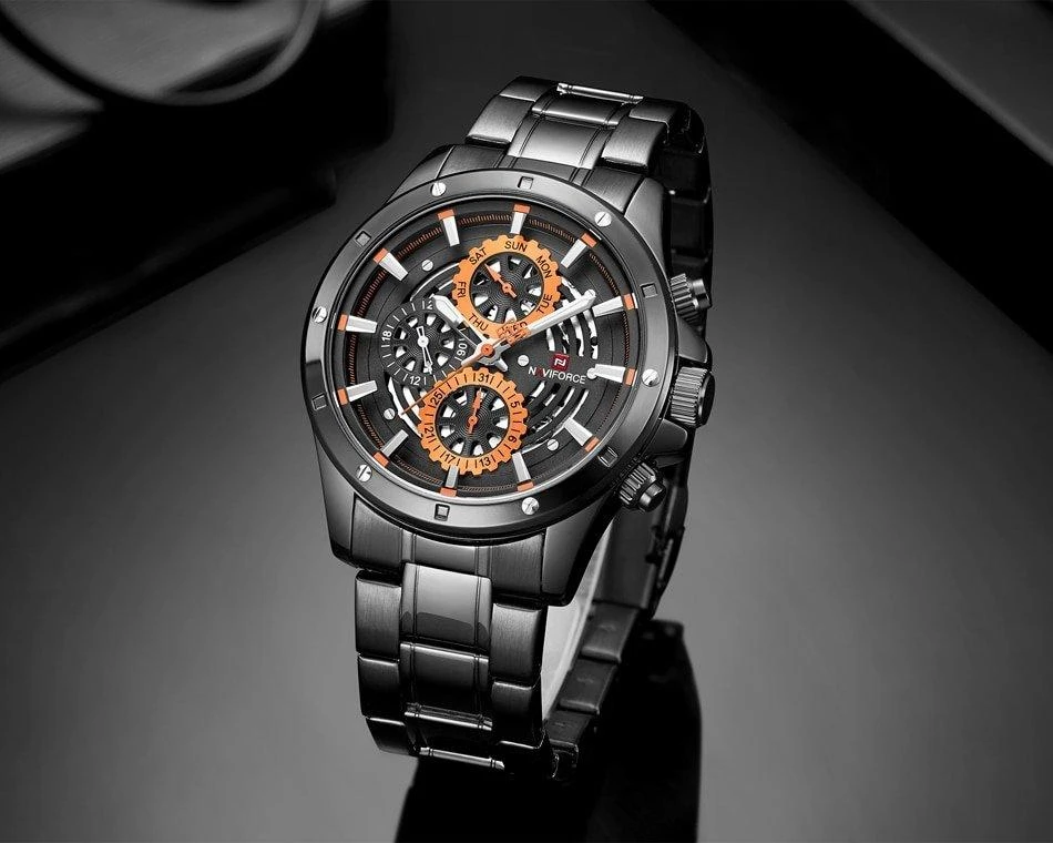 VYRIŠKAS LAIKRODIS NAVIFORCE - NF9149 (zn090a) juodas / oranžinis + dėžutė