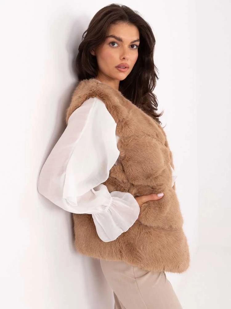 Wool Fashion Italia Liemenė moterims AT-KZ-2349.00P-camelowy