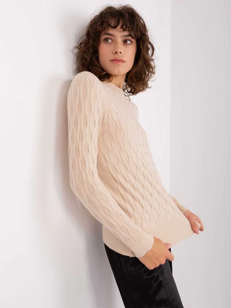 Wool Fashion Italia Megztinis-AT-SW-2324-2,68-šviesiai smėlio spalvos