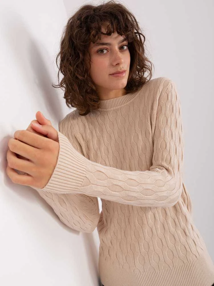 Wool Fashion Italia Megztinis-AT-SW-2324-2,68-šviesiai smėlio spalvos