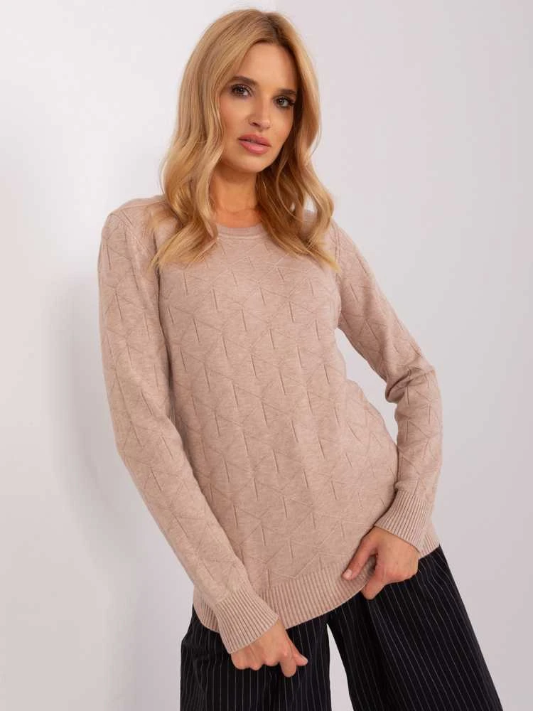 Wool Fashion Italia Megztinis-AT-SW-232901.25X-tamsiai smėlio spalvos