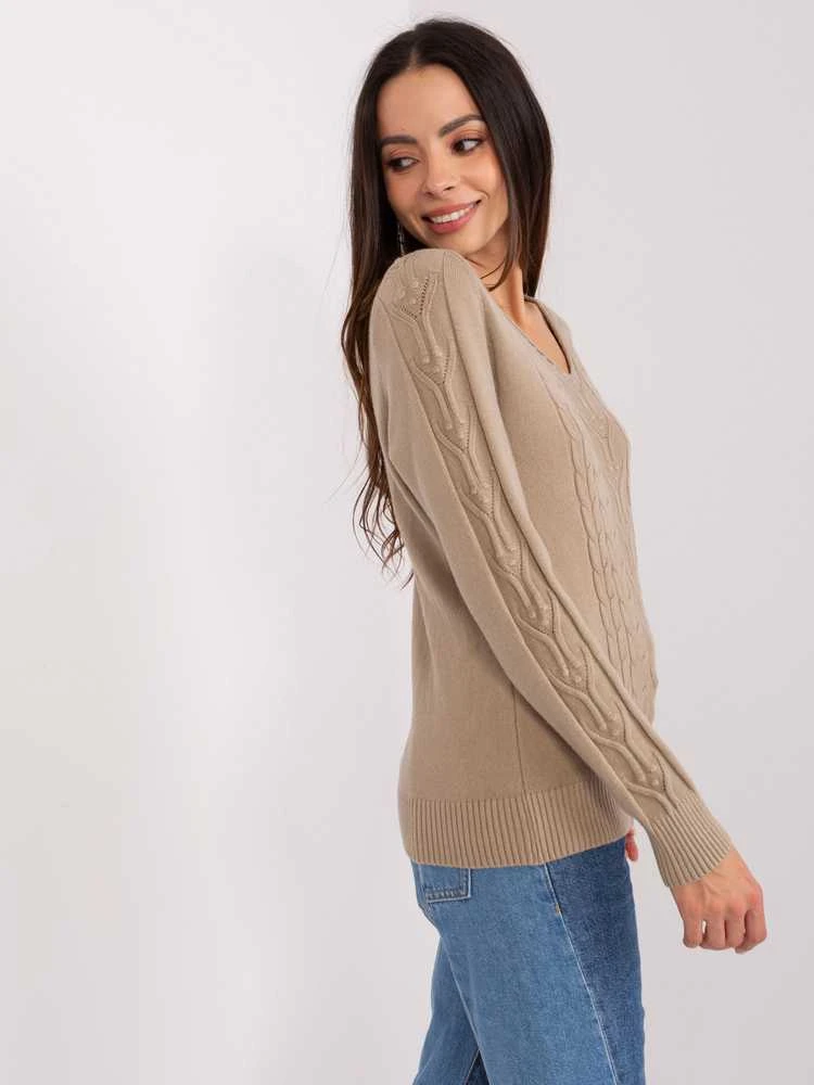 Wool Fashion Italia Megztinis-AT-SW-2329.98P-tamsiai smėlio spalvos