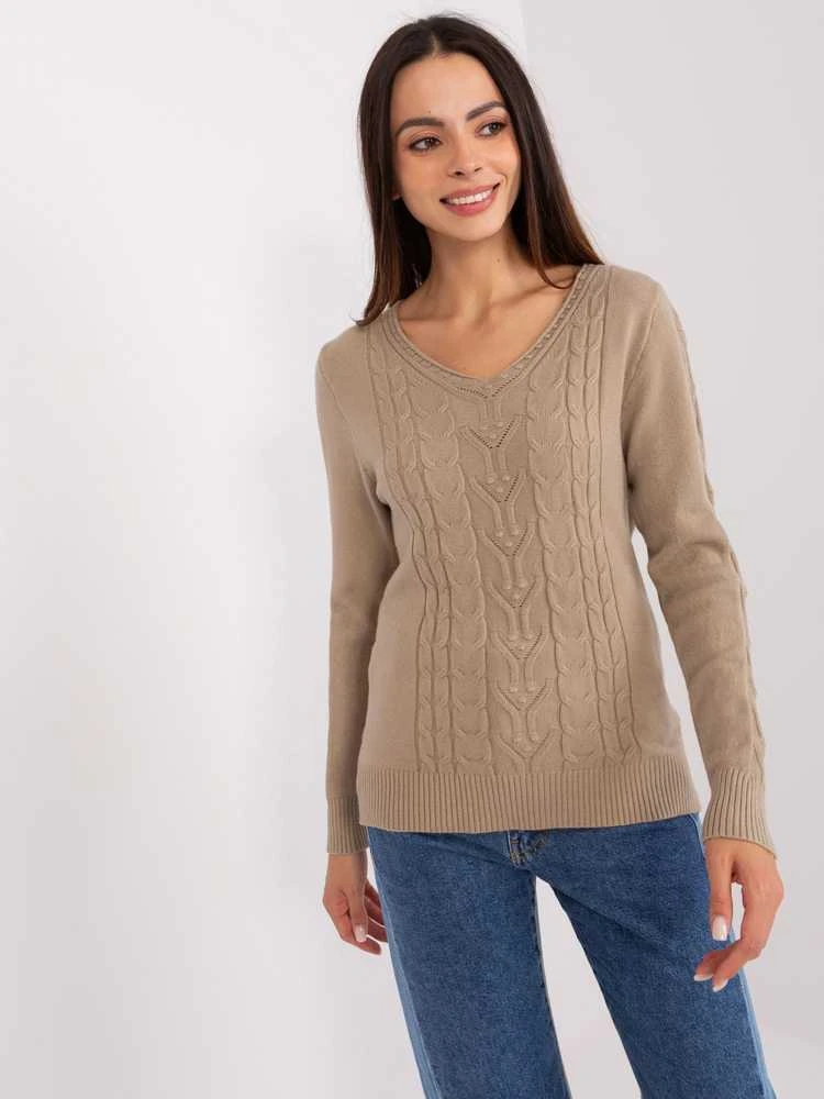 Wool Fashion Italia Megztinis-AT-SW-2329.98P-tamsiai smėlio spalvos