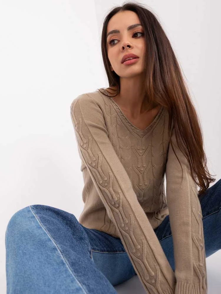 Wool Fashion Italia Megztinis-AT-SW-2329.98P-tamsiai smėlio spalvos