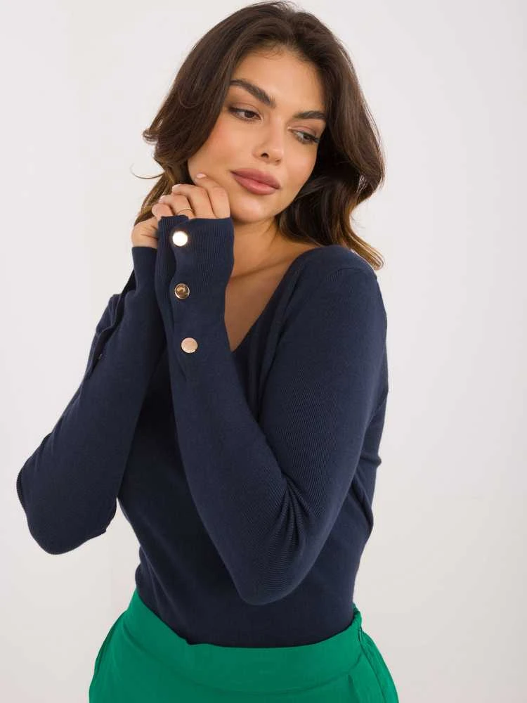 Wool Fashion Italia Megztinis-AT-SW-2334.49 - tamsiai mėlynas