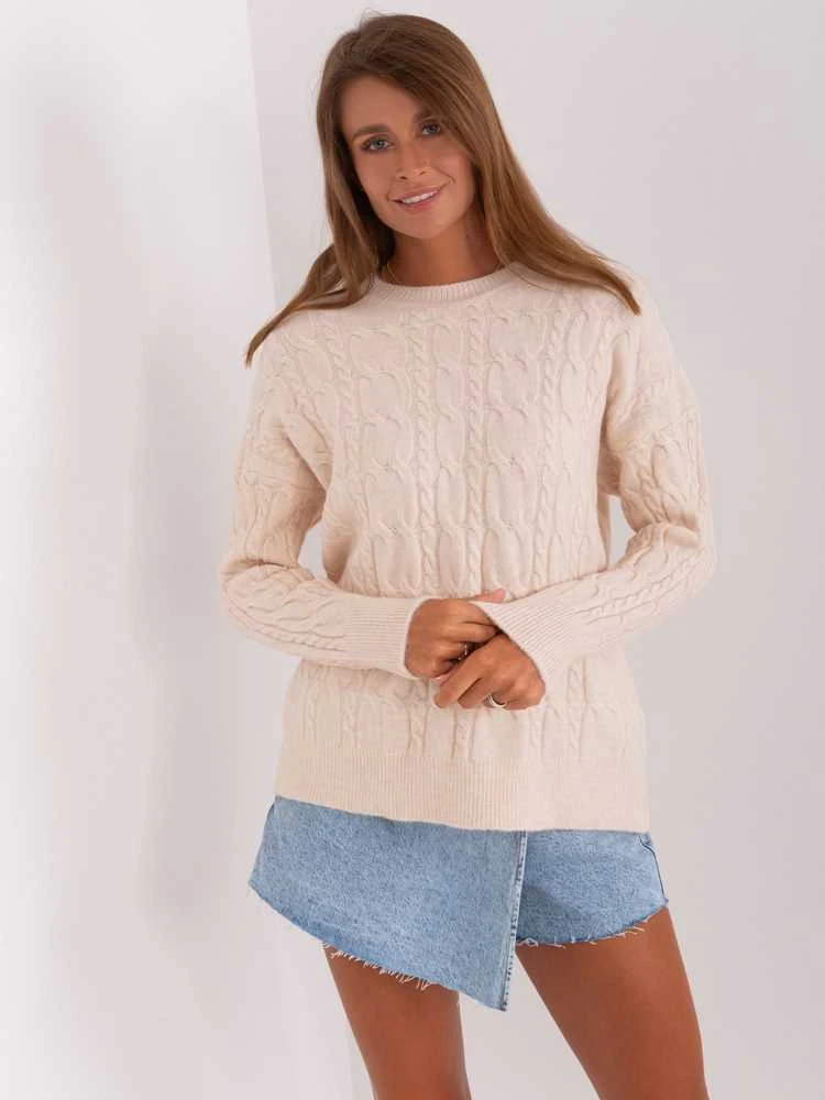 Wool Fashion Italia Megztinis-AT-SW-2335-1.68P-šviesiai smėlio spalvos