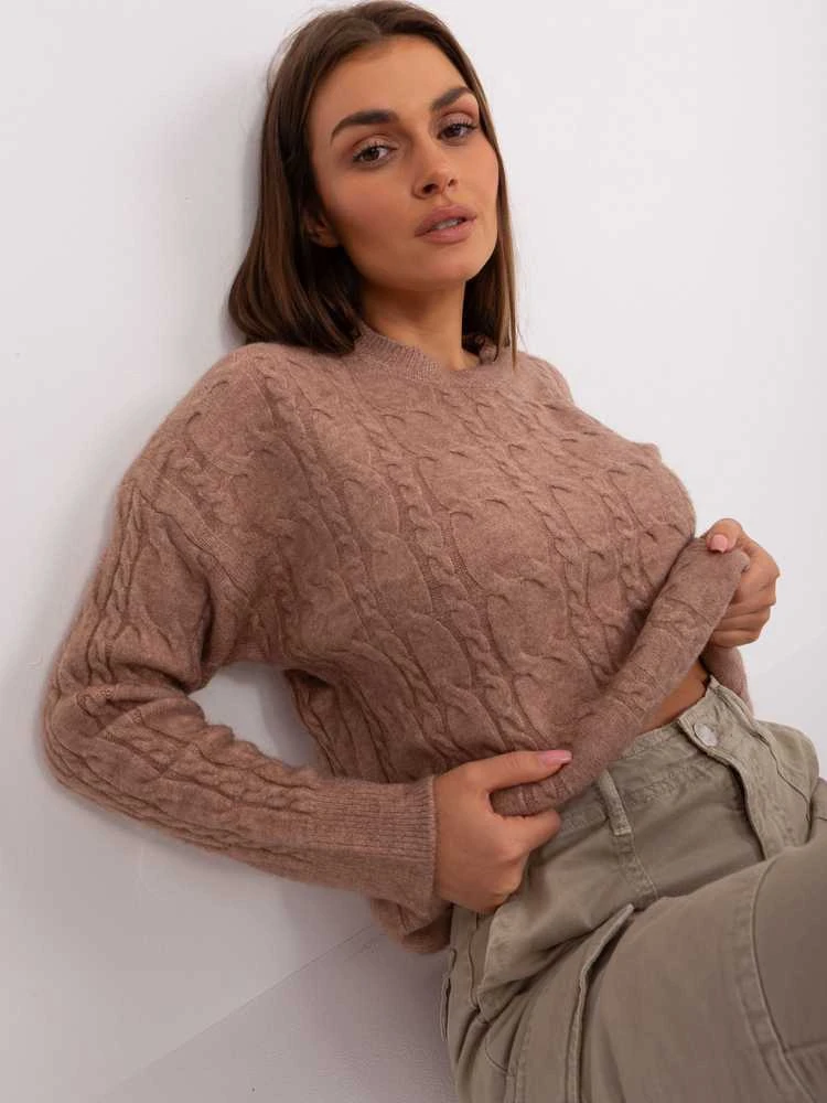 Wool Fashion Italia Megztinis-AT-SW-2335.27-tamsiai smėlio spalvos