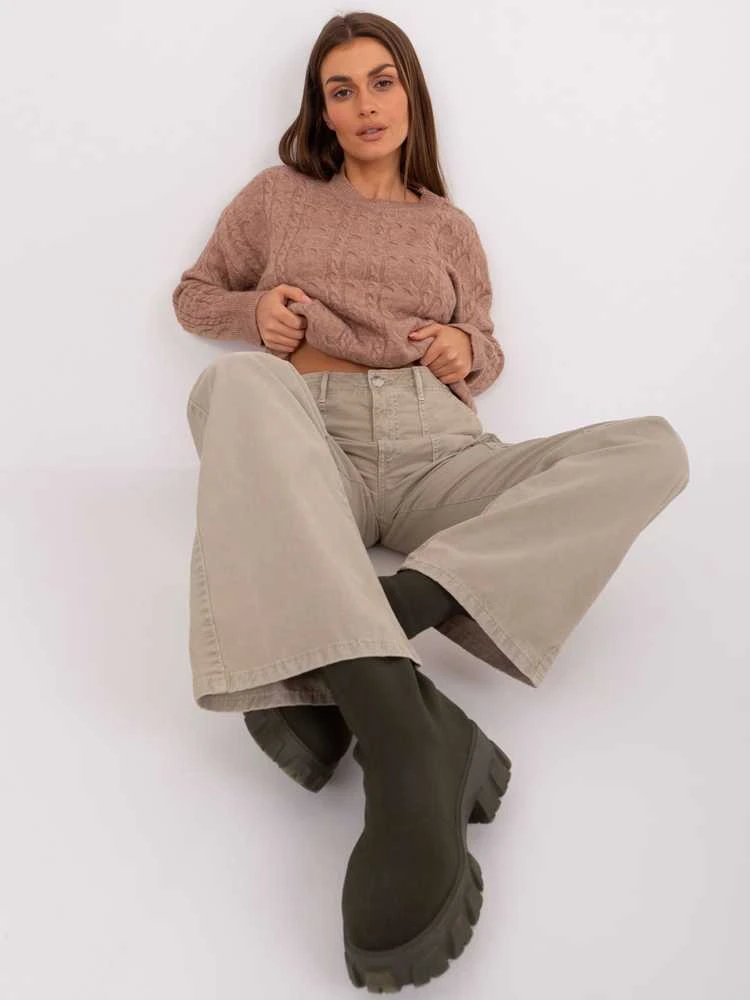 Wool Fashion Italia Megztinis-AT-SW-2335.27-tamsiai smėlio spalvos
