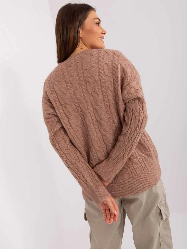 Wool Fashion Italia Megztinis-AT-SW-2335.27-tamsiai smėlio spalvos