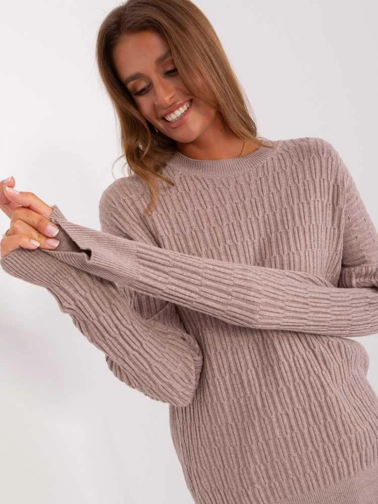Wool Fashion Italia Megztinis-AT-SW-2338.14P-tamsiai smėlio spalvos