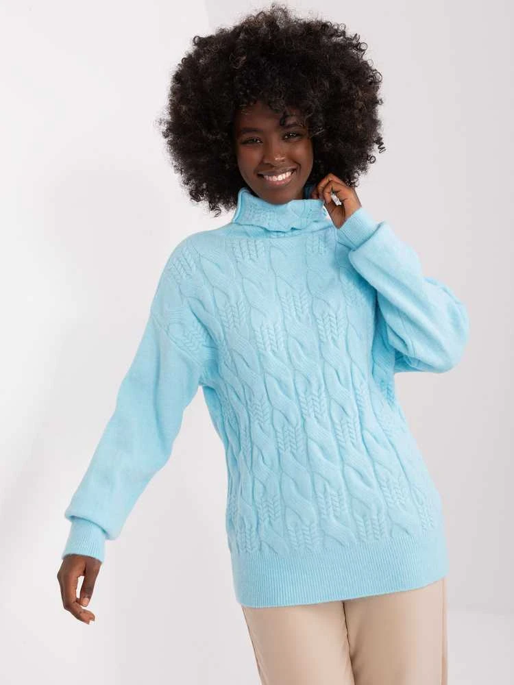 Wool Fashion Italia Megztinis-AT-SW-23401.97P-šviesiai mėlynas