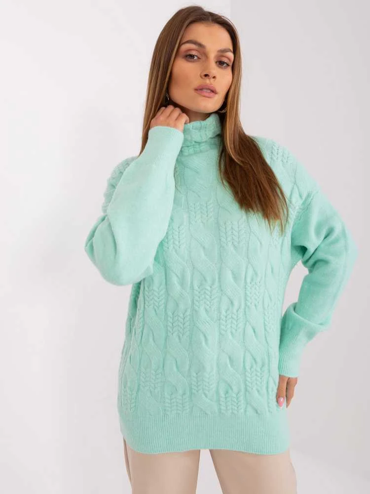 Wool Fashion Italia Megztinis-AT-SW-23401.97P-tamsi mėtinė