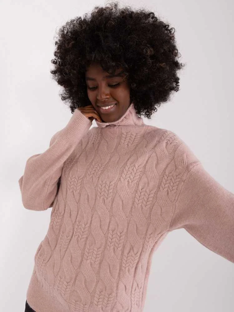 Wool Fashion Italia Megztinis-AT-SW-23401.97P-tamsiai rožinis