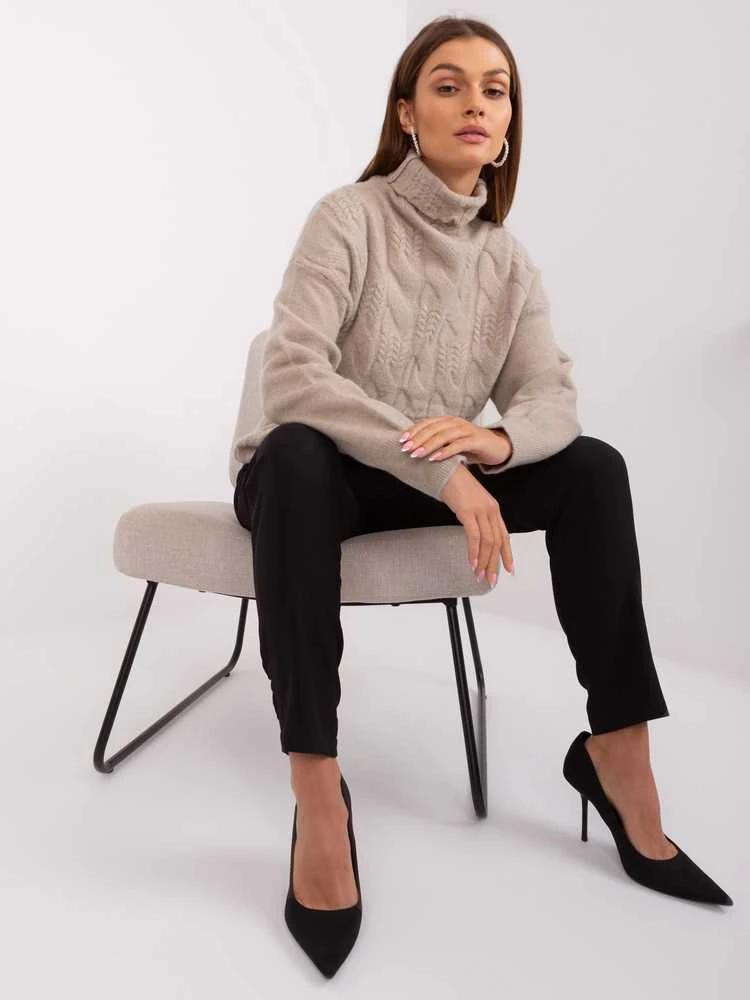 Wool Fashion Italia Megztinis-AT-SW-23401.97P-tamsiai smėlio spalvos