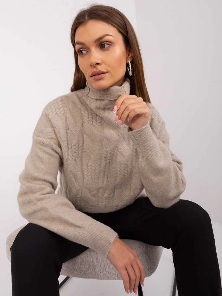Wool Fashion Italia Megztinis-AT-SW-23401.97P-tamsiai smėlio spalvos