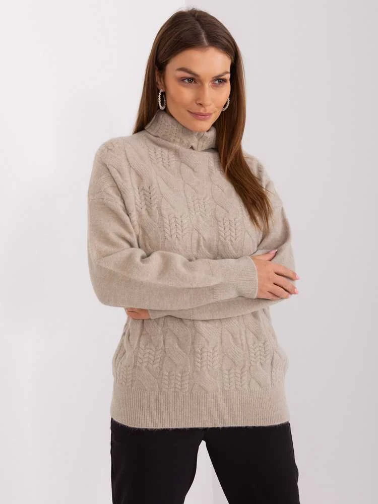 Wool Fashion Italia Megztinis-AT-SW-23401.97P-tamsiai smėlio spalvos
