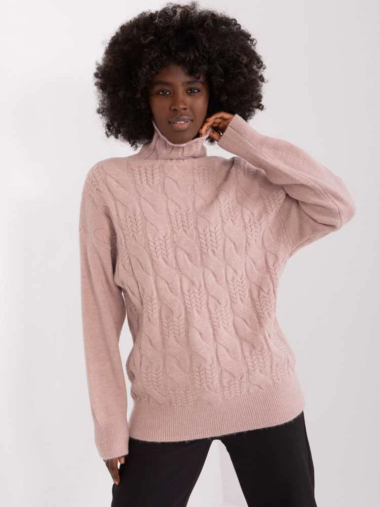 Wool Fashion Italia Megztinis-AT-SW-23401.97P-tamsiai rožinis