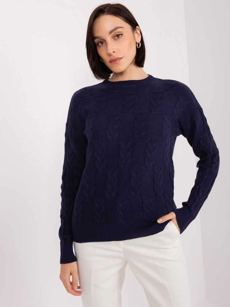 Wool Fashion Italia Megztinis-AT-SW-2340.80 - tamsiai mėlynas