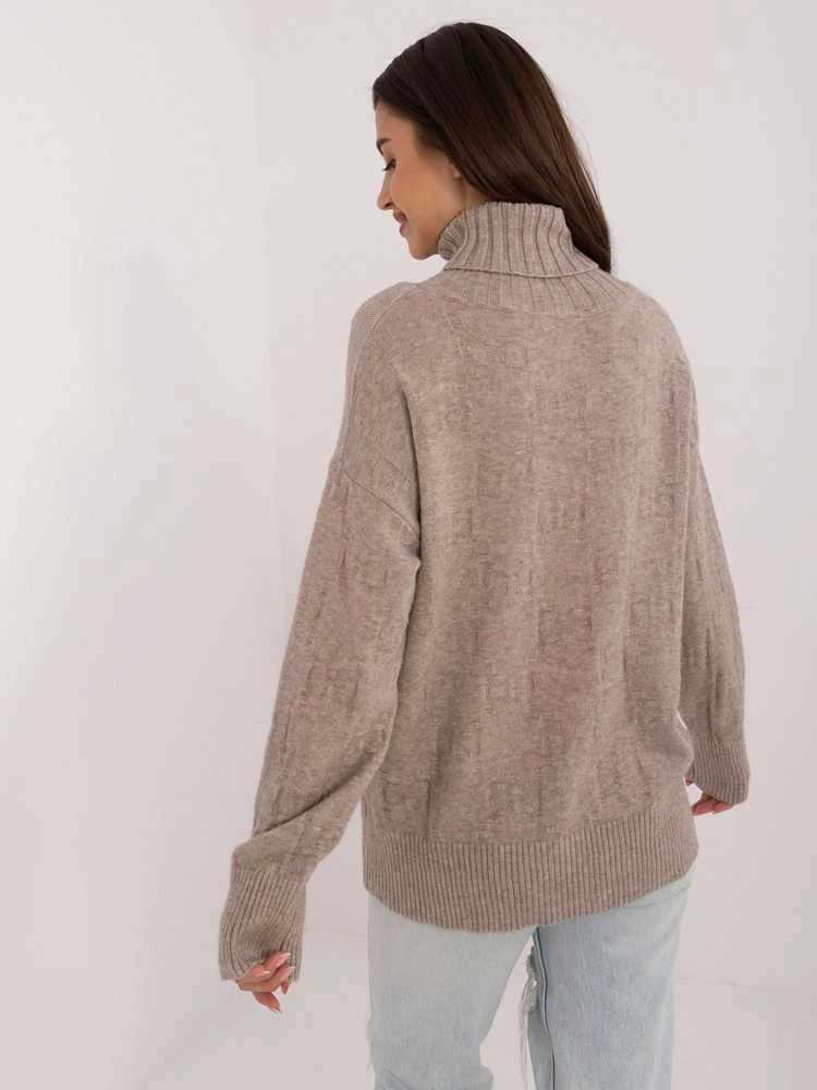Wool Fashion Italia Megztinis-AT-SW-2342-1,35-tamsiai smėlio spalvos
