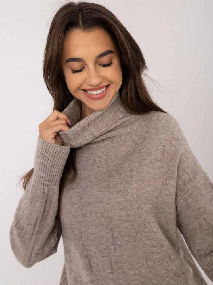 Wool Fashion Italia Megztinis-AT-SW-2342-1,35-tamsiai smėlio spalvos