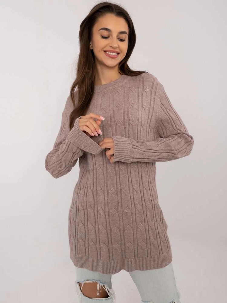 Wool Fashion Italia Megztinis-AT-SW-2343.88-tamsiai smėlio spalvos