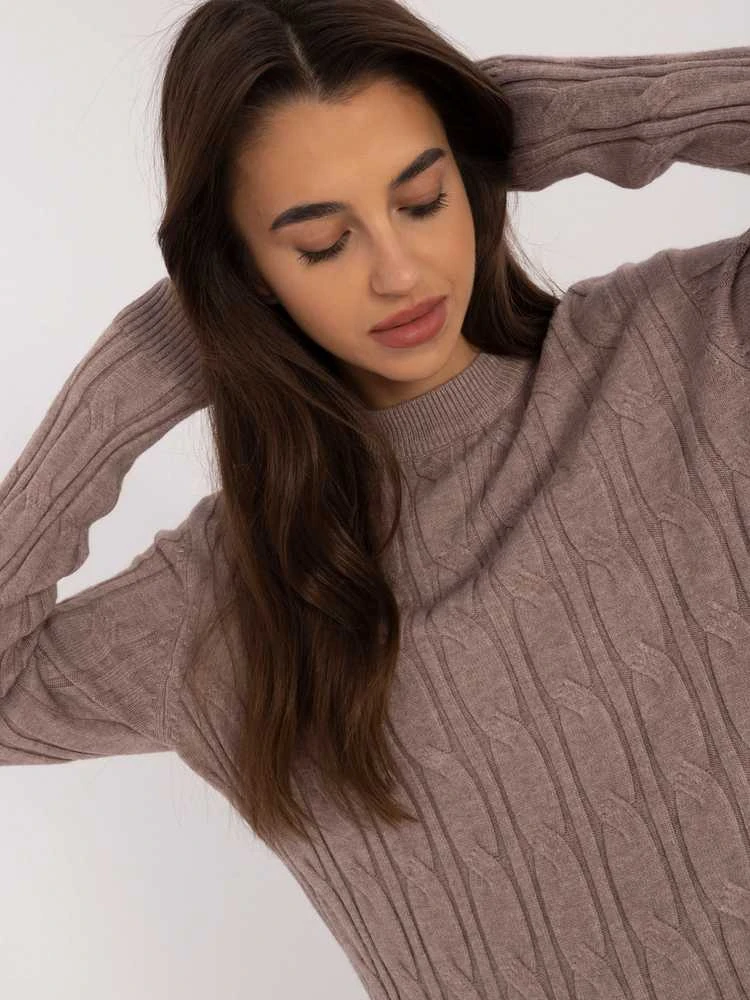 Wool Fashion Italia Megztinis-AT-SW-2343.88-tamsiai smėlio spalvos