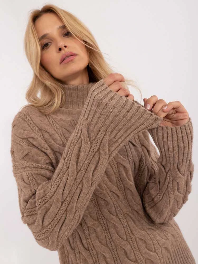 Wool Fashion Italia Megztinis-AT-SW-23445.00-tamsiai smėlio spalvos