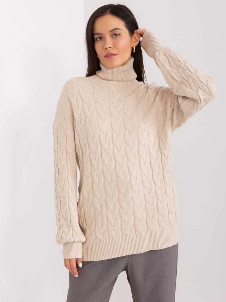 Wool Fashion Italia Megztinis-AT-SW-2348.07-šviesiai smėlio spalvos
