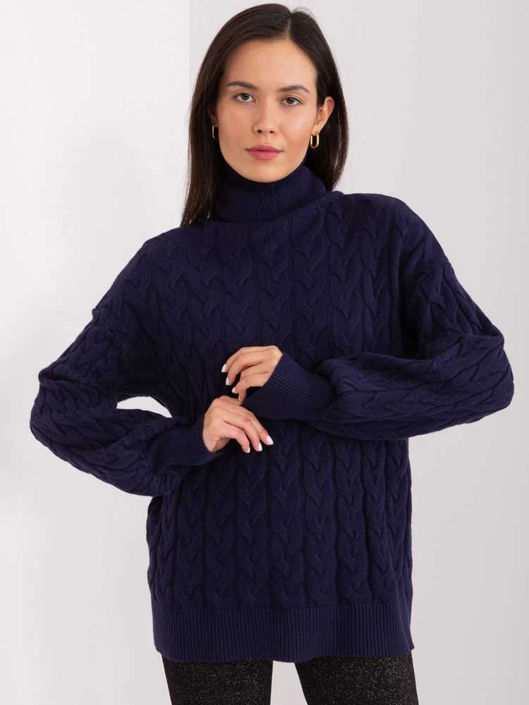 Wool Fashion Italia Megztinis-AT-SW-2348.88 tamsiai mėlynas