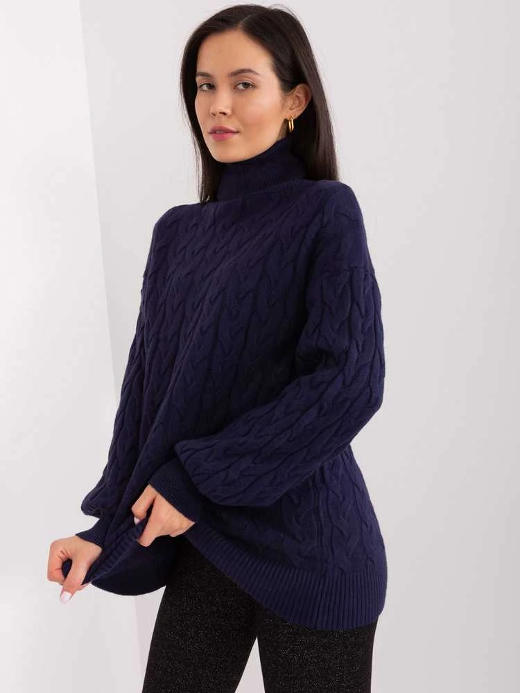 Wool Fashion Italia Megztinis-AT-SW-2348.88 tamsiai mėlynas