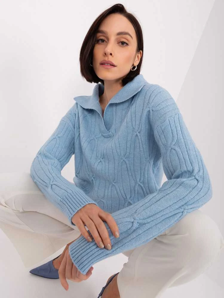 Wool Fashion Italia Megztinis-AT-SW-2349-2,27-šviesiai mėlynas