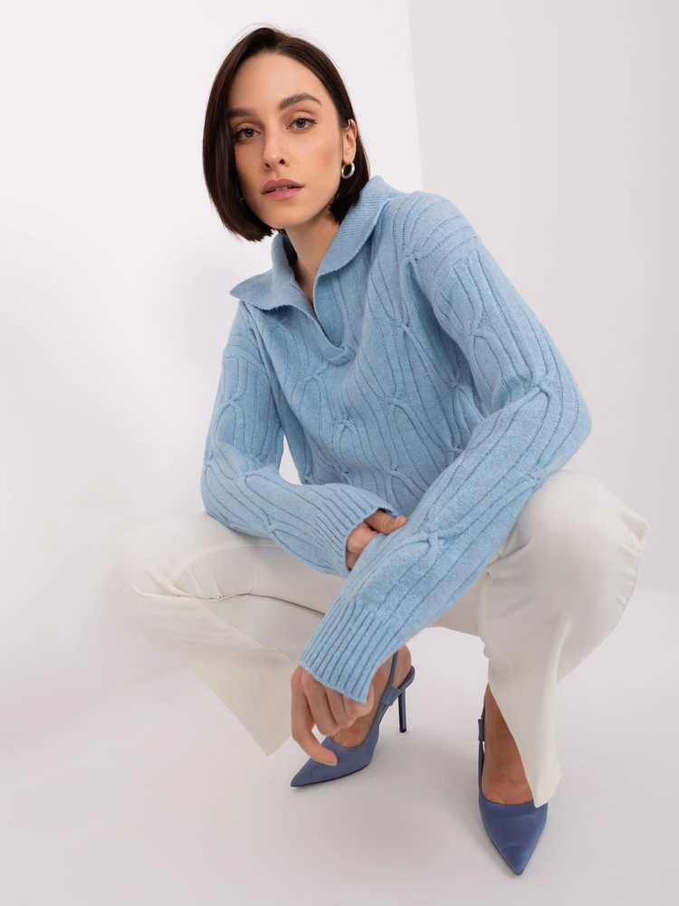 Wool Fashion Italia Megztinis-AT-SW-2349-2,27-šviesiai mėlynas