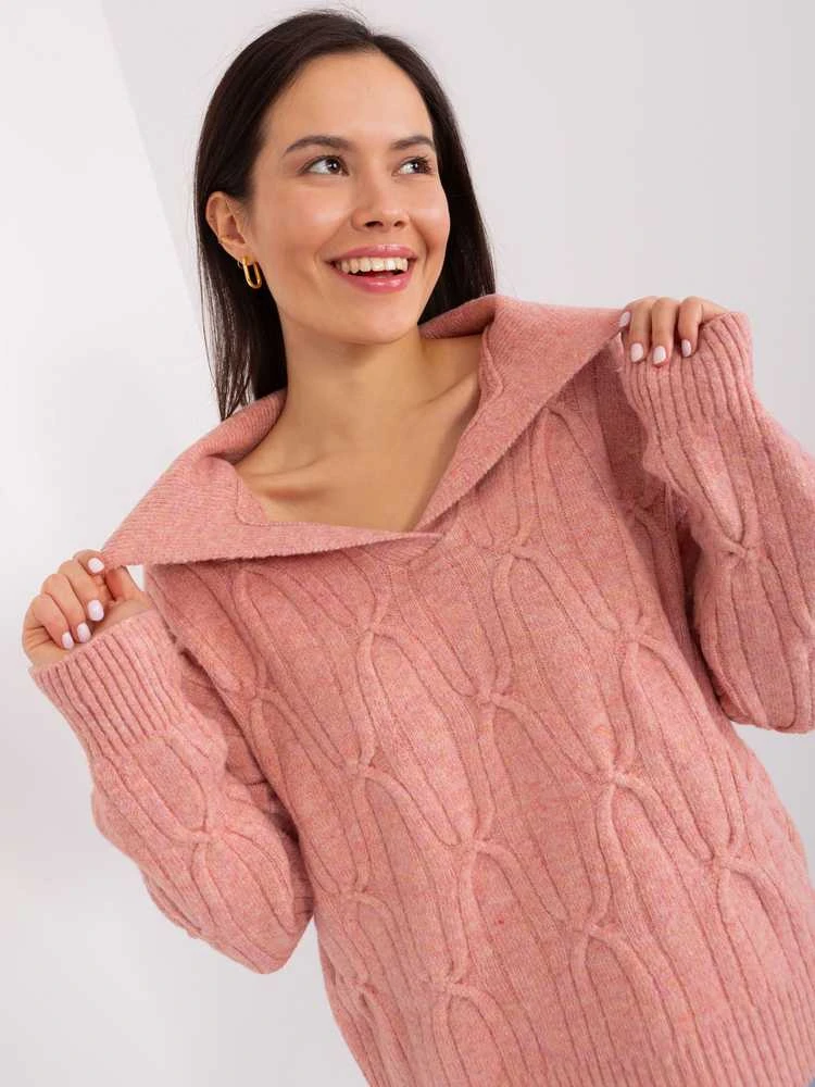 Wool Fashion Italia Megztinis-AT-SW-2349-2,96-tamsiai rožinis