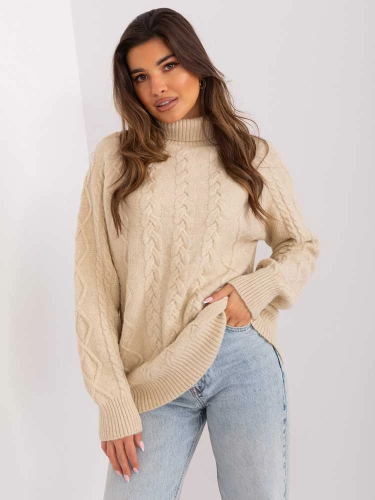 Wool Fashion Italia Megztinis-AT-SW-2355-2.12P-smėlio spalvos