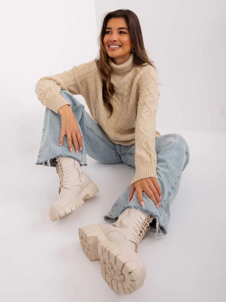 Wool Fashion Italia Megztinis-AT-SW-2355-2.12P-smėlio spalvos
