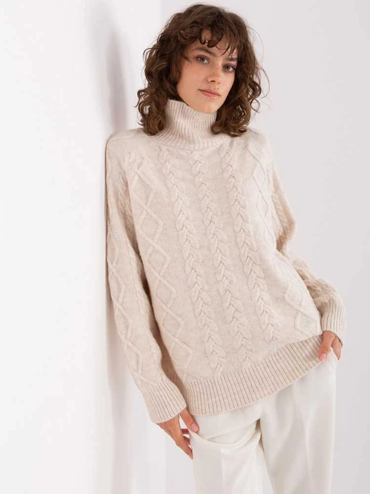 Wool Fashion Italia Megztinis-AT-SW-2355-2.12P-šviesiai smėlio spalvos