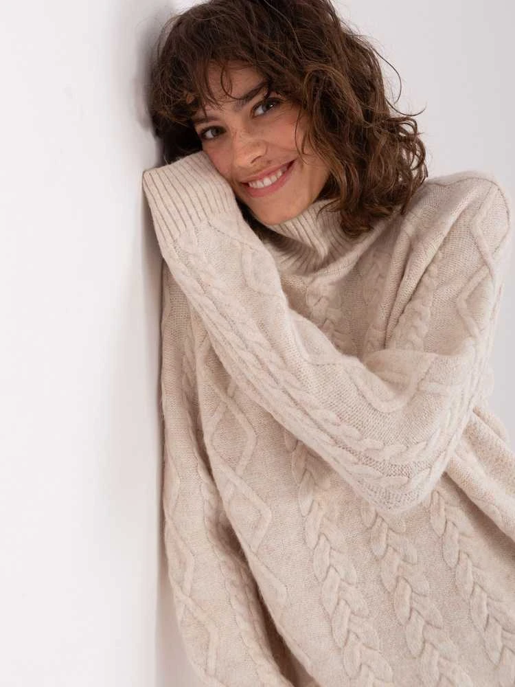 Wool Fashion Italia Megztinis-AT-SW-2355-2.12P-šviesiai smėlio spalvos