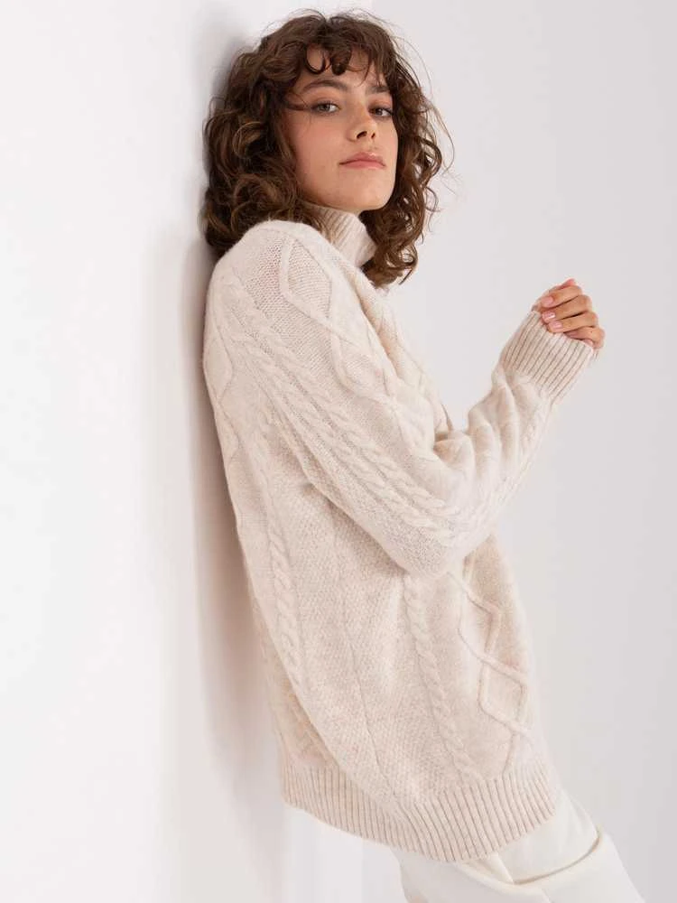 Wool Fashion Italia Megztinis-AT-SW-2355-2.12P-šviesiai smėlio spalvos