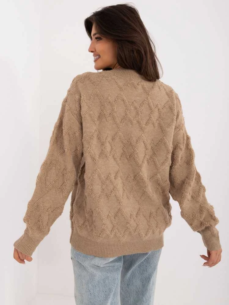 Wool Fashion Italia Megztinis-AT-SW-2361.61-tamsiai smėlio spalvos