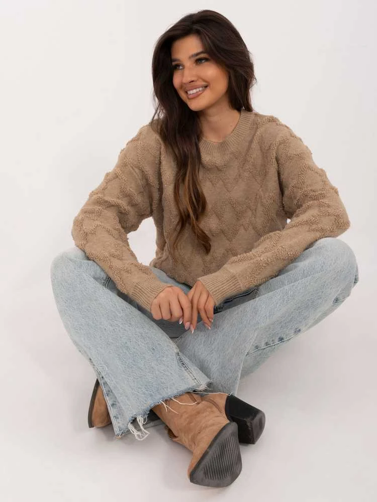 Wool Fashion Italia Megztinis-AT-SW-2361.61-tamsiai smėlio spalvos